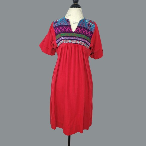 Vintage Huipil Dress X Small Red Indigenous - Picture 1 of 9